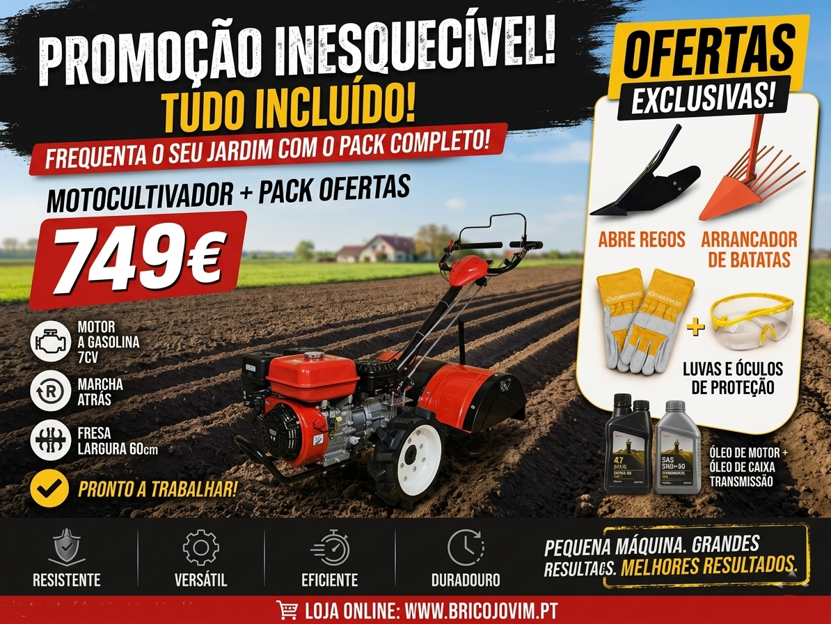 Motocultivador Motor 7CV - Fresa 60cm - Com Marcha Atrás