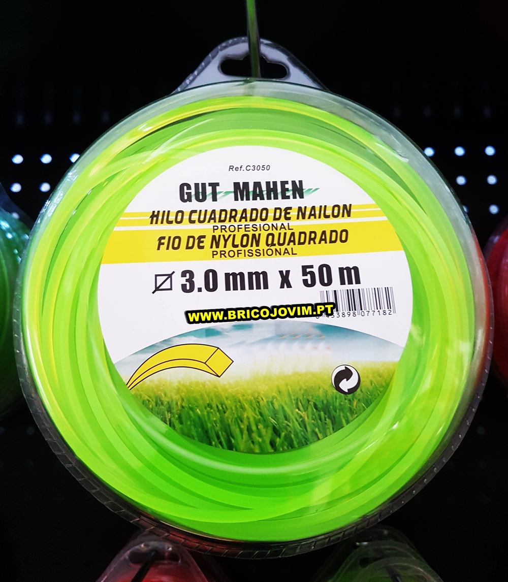 Bobine Fio Nylon Quadrado - 50mt - 3 mm - Profissional