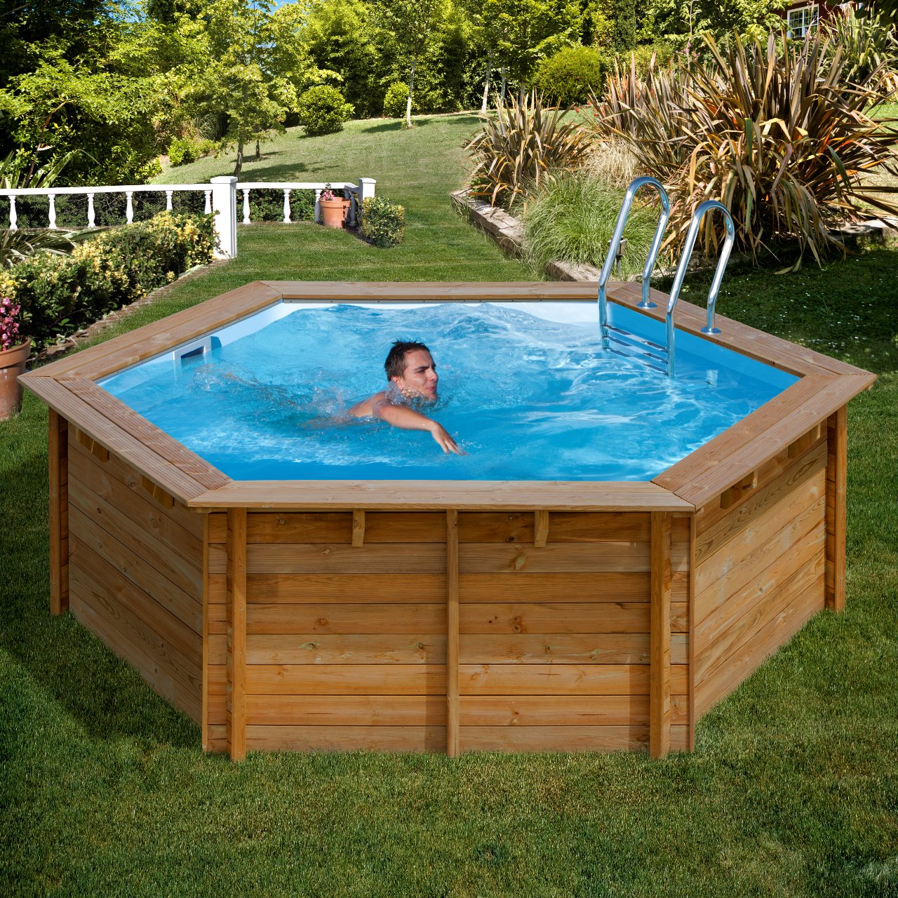 Piscina Gre Redonda em MADEIRA - 4.00 x 1.19 + Escada INOX + Filtro Areia + Tapete