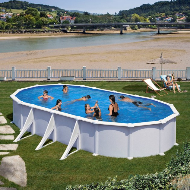 Piscina Gre Oval 800 x 470 x 120 Aço - Com Filtro Areia + Escada