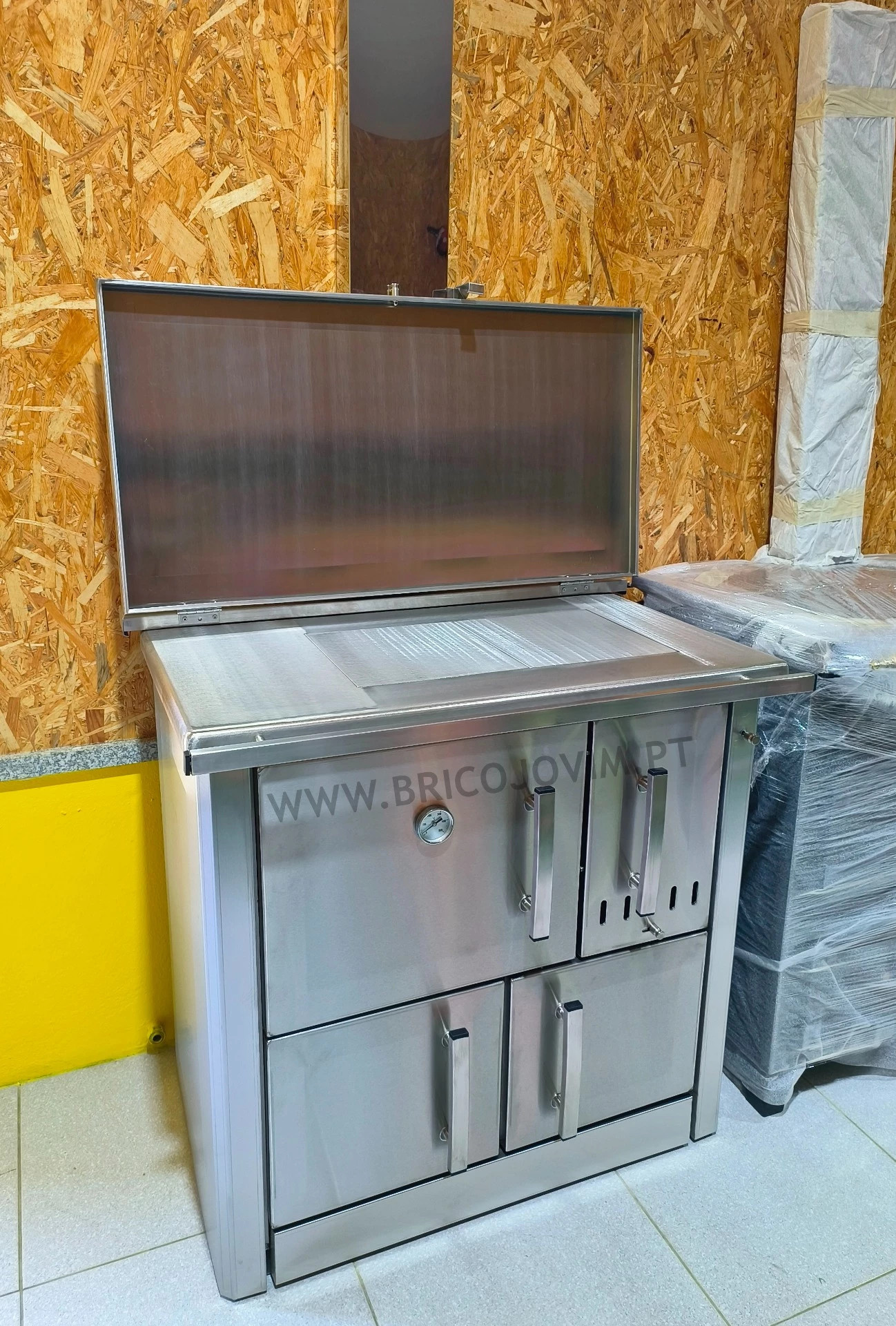 Fogão a Lenha Total INOX - Termostato Forno - Estilo Moderno