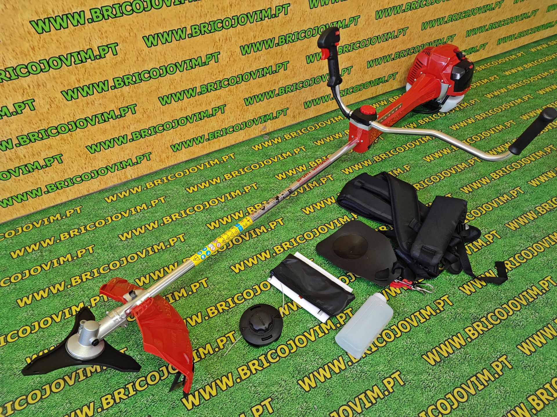 Roçadora com Motor 62cc e Sistema Anti Vibração + Disco + Colete + Bobine Fio Fácil recarga