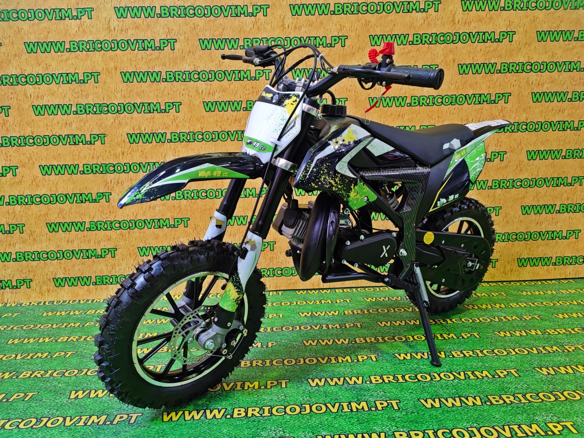 Mini Moto Cross Verde - Motor 49cc Kit Potência - Chassis Reforçado - NOVO MODELO