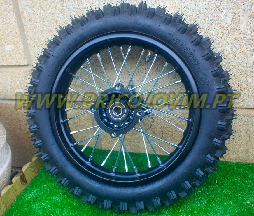 Roda Completa Traseira ( Jante 12" + Pneu 80/100-12 + Câmara Ar ) Pit Bike