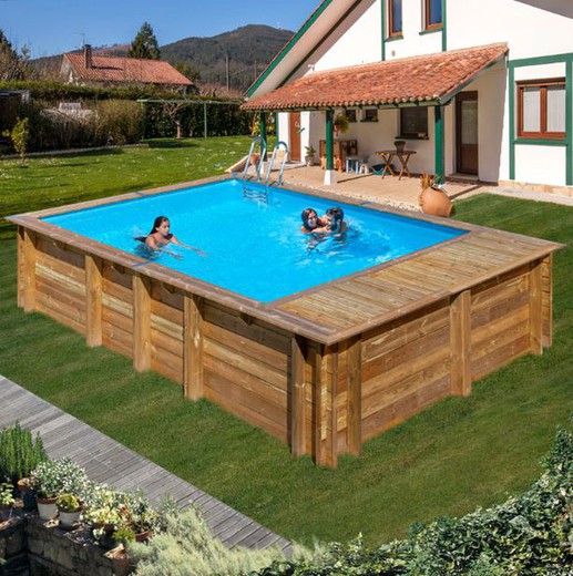 Piscina Gre Retangular em MADEIRA - 6.20 x 4.20 x 1.36 + Escada INOX + Filtro Areia + Tapete