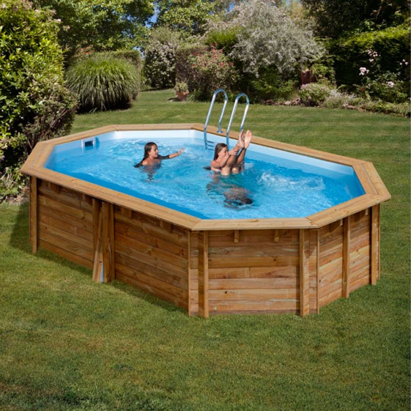 Piscina Gre Oval em MADEIRA - 5.03 x 3.03 x 1.33 + Escada INOX + Filtro Areia + Tapete