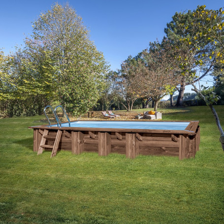 Piscina Gre Retangular em MADEIRA - 6.18 x 3.20 x 1.30 + Escada INOX + Filtro Areia + Tapete