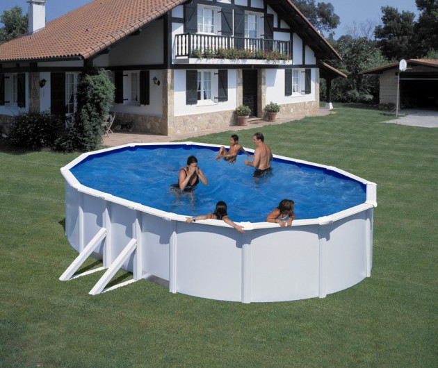 Piscina Gre Oval 610x375x120 + Filtro Areia + Escada - KIT610ECO