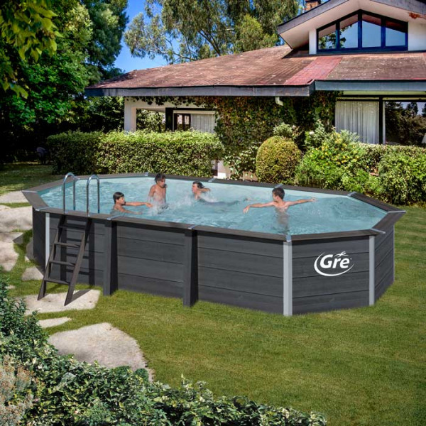 Piscina Gre Oval em Composite - 6.64 x 3.86 x 1.24 + Escada INOX + Filtro Areia + Tapete